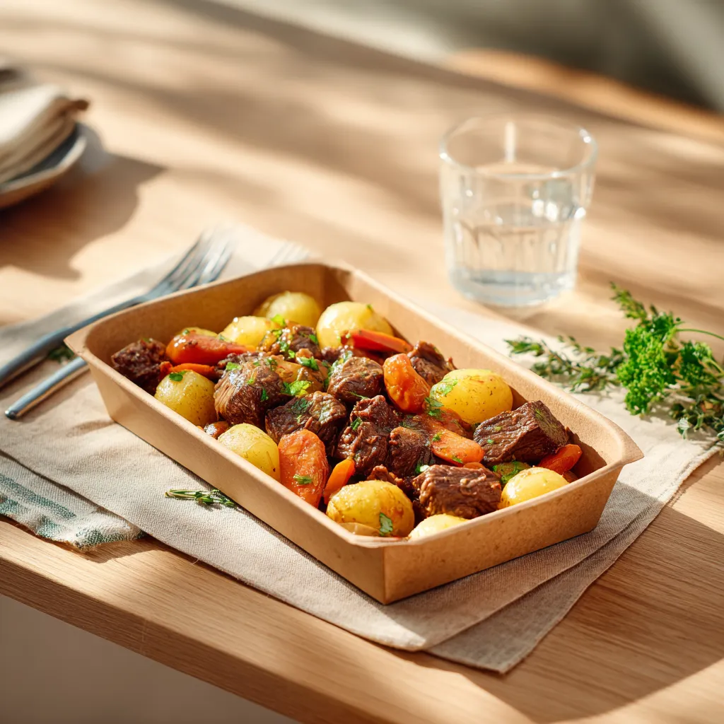 [4439] Boeuf bourguignon, carottes confites et écrasé de pommes de terre à l'huile d'olive