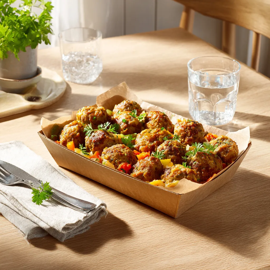 [6147] Boulettes d'agneau panées, Semoule aux légumes et épices