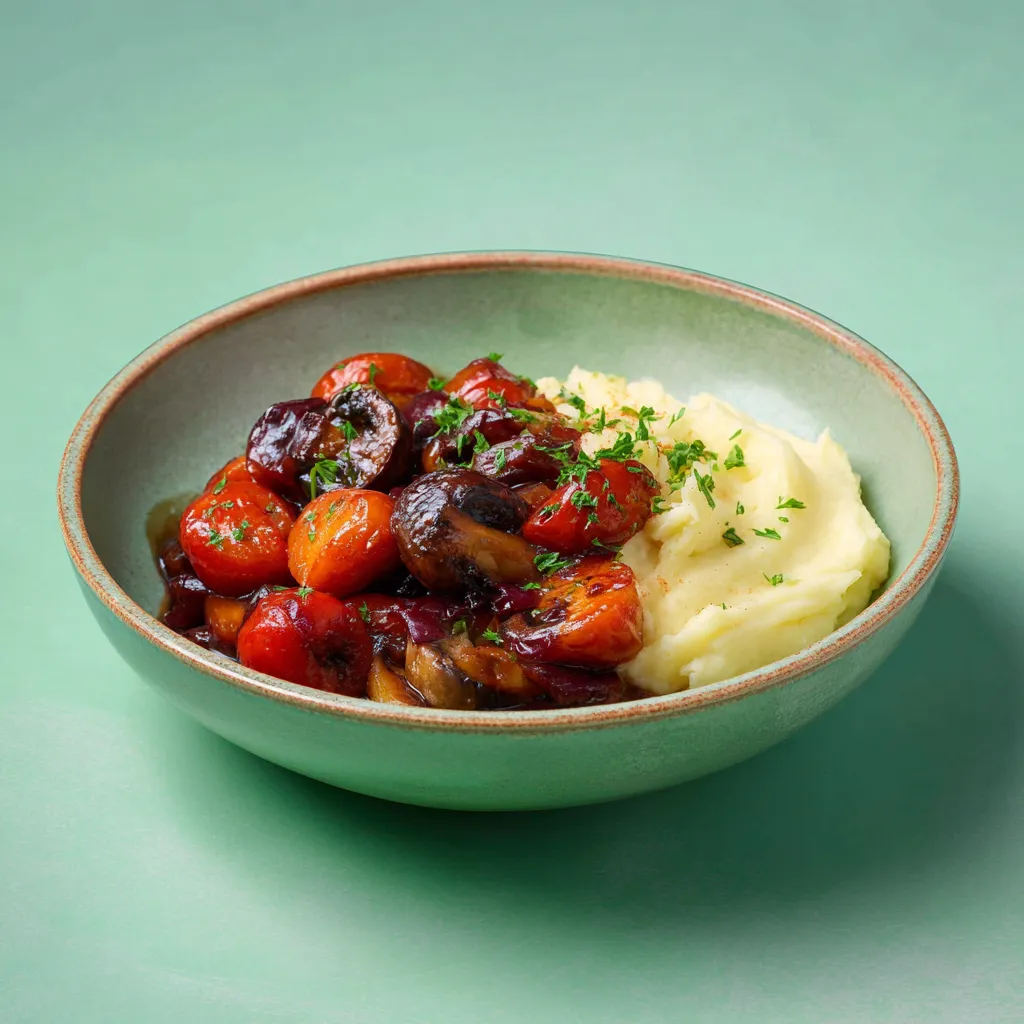 [5710] Bourguignon végé, carottes confites et écrasé de pommes de terre à l'huile d'olive