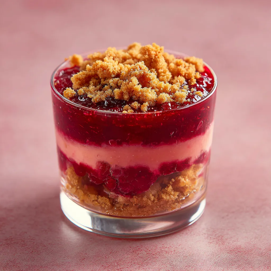 [3530] Compotée de rhubarbe et framboise, crumble spéculoos