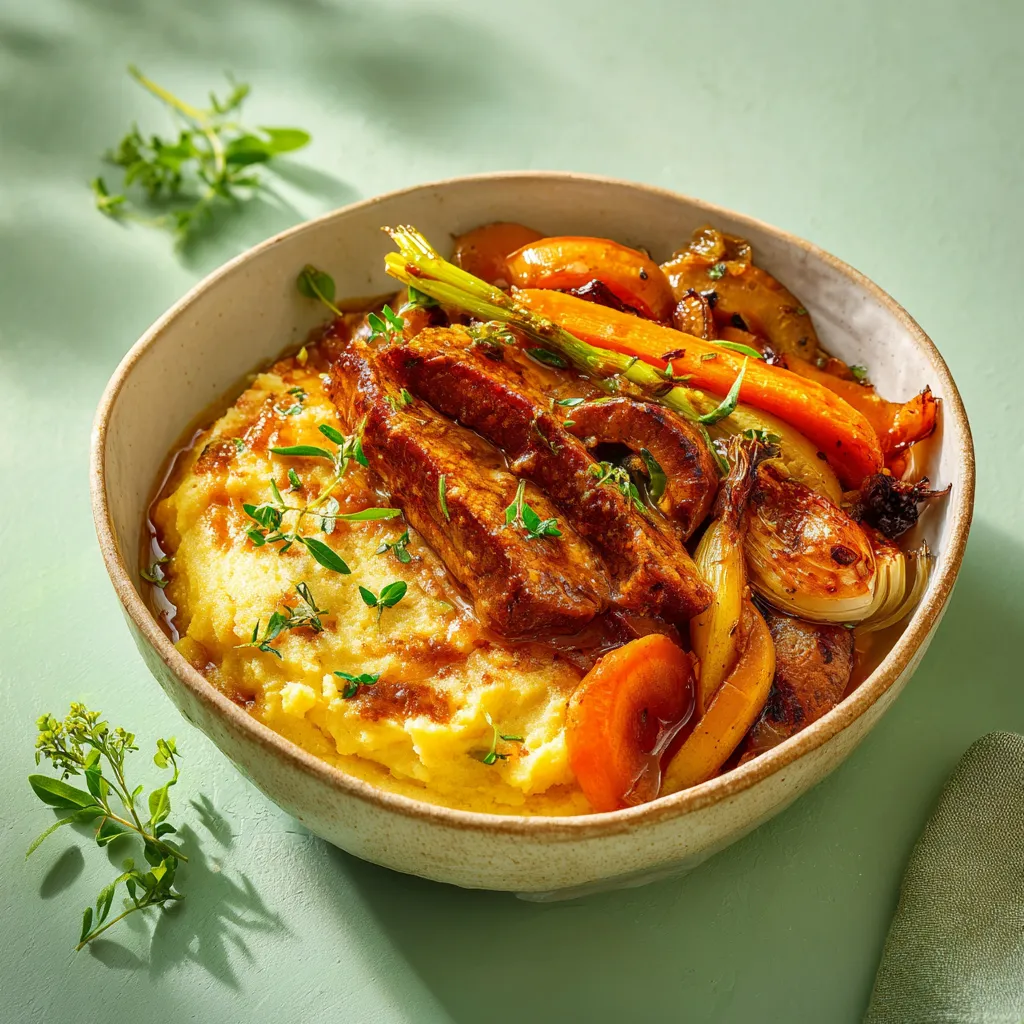 confit végé aux carottes, polenta gratinée et légumes rôtis