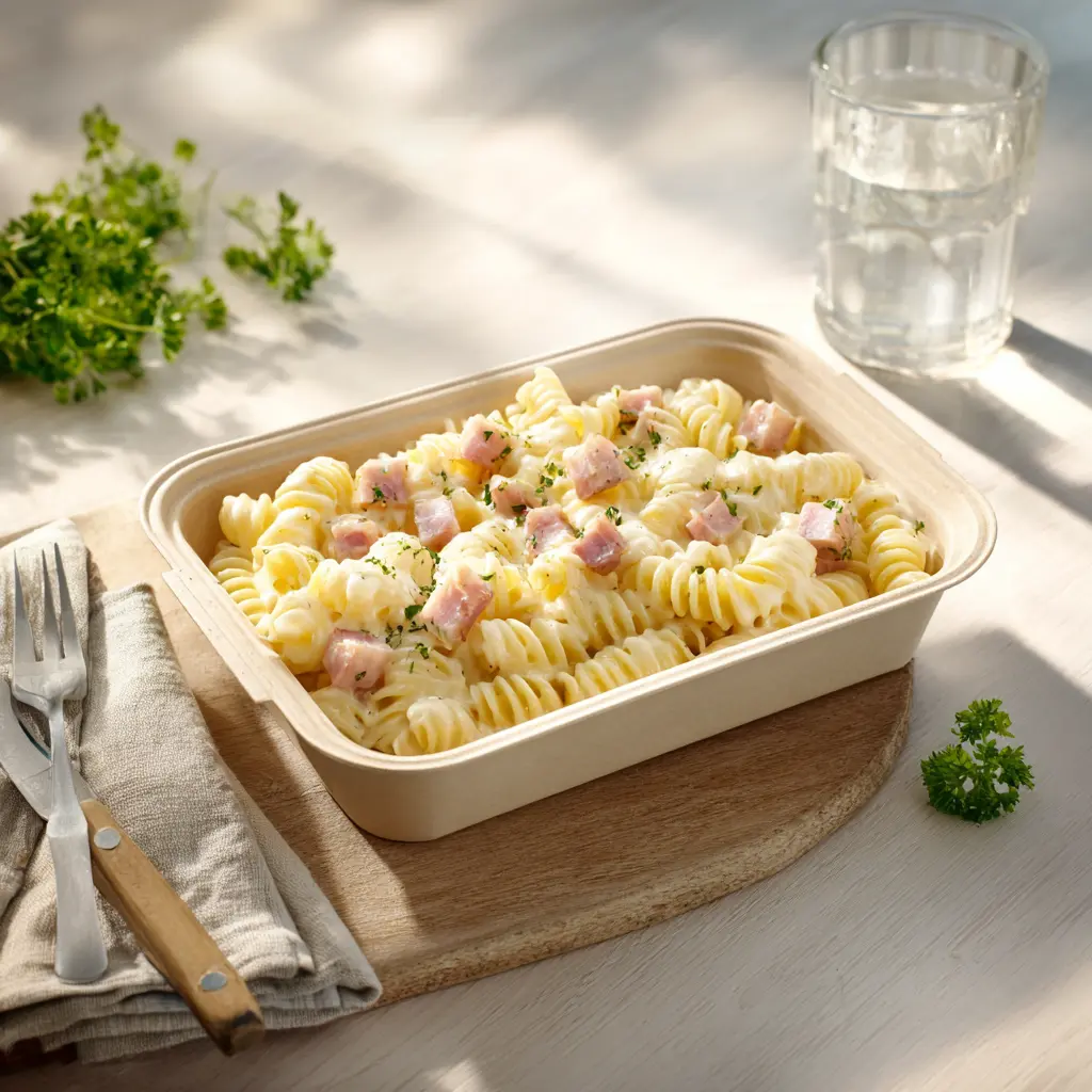 Coude rayé à la crème et Fourme d'Ambert, brunoise de jambon poêlé