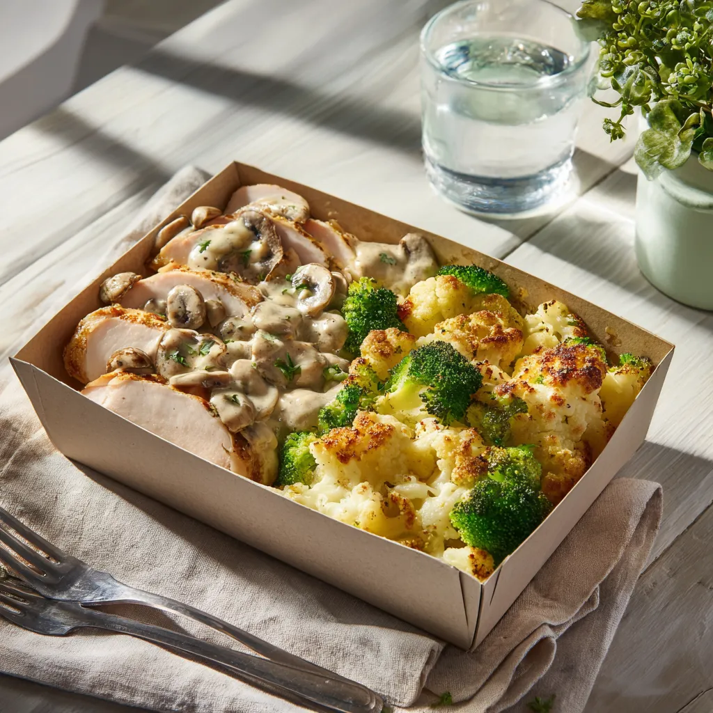 Émincé de dinde sauce champignon, Gratin de chou fleur et brocoli