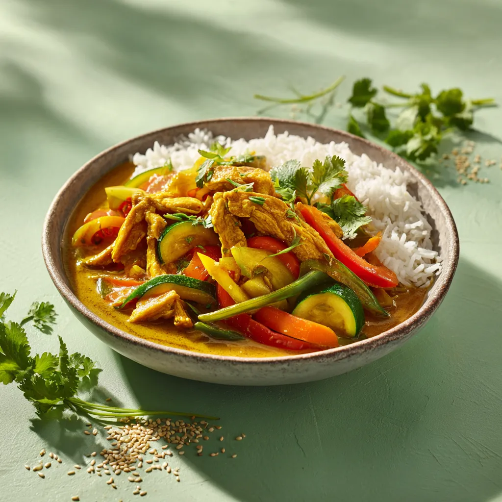 émincé végétal riz et poêlée de légumes sauce colombo