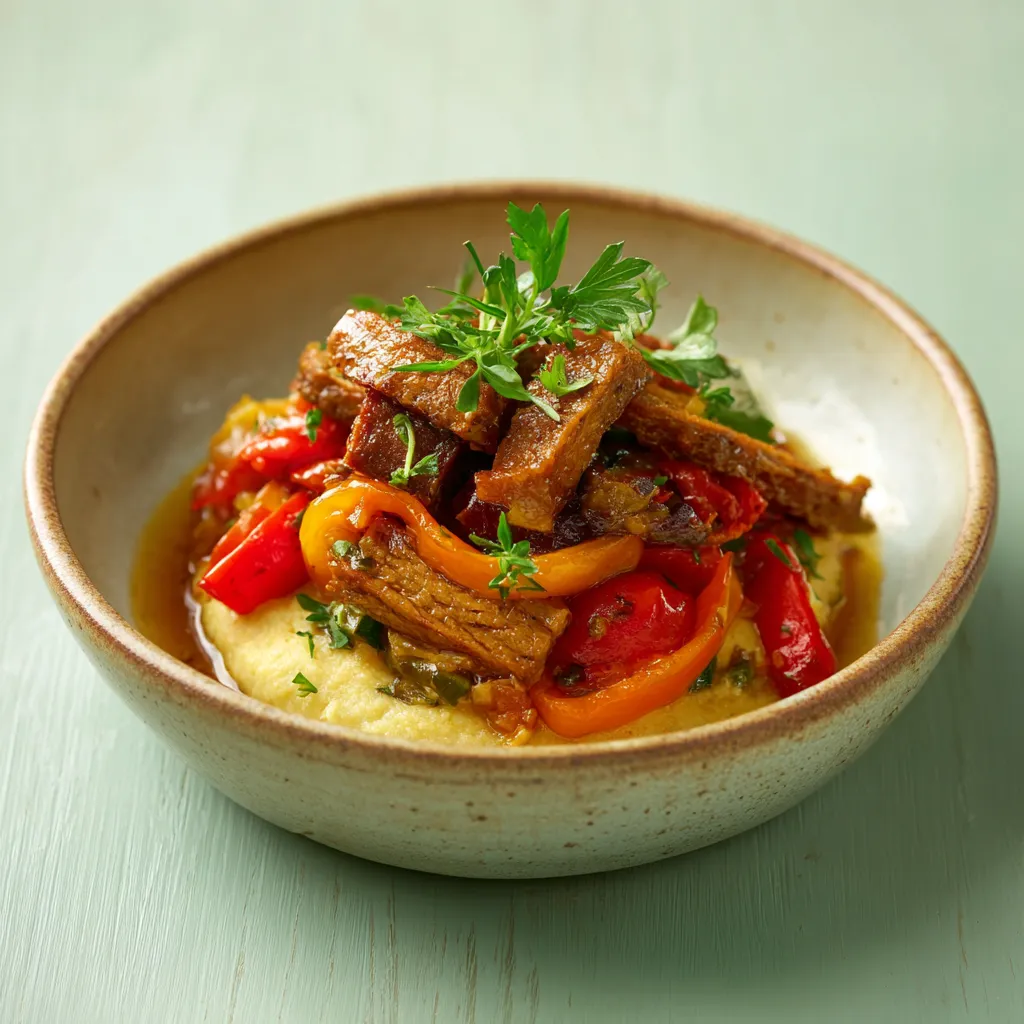 [6031] Emincé végétale à la provençale, piperade de légumes en timbale et poivrons confits