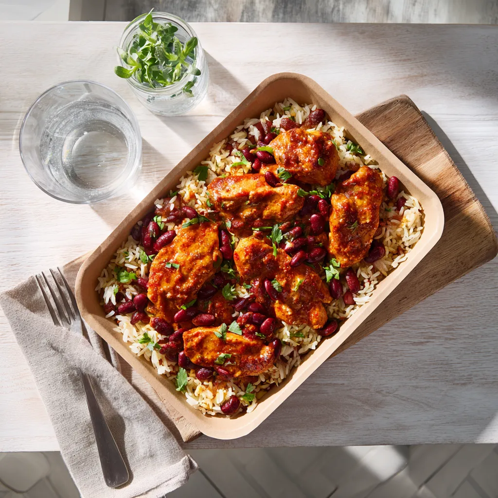 [4600] Filet de poulet à la mexicaine et riz pilaf au haricots rouges