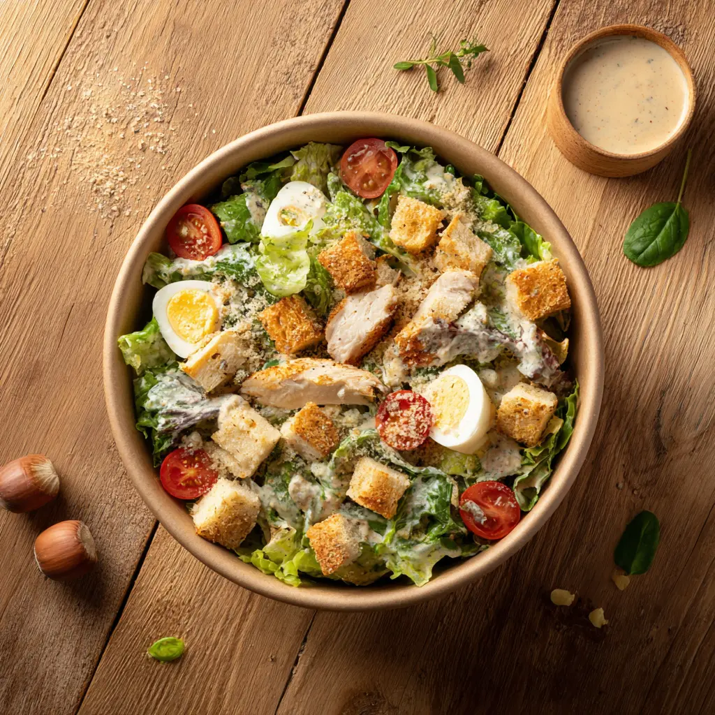 [6811] Fraich'Bol Caésar (poulet, laitue, croutons, tomates, oeuf mollet, parmesan), sauce Caesar