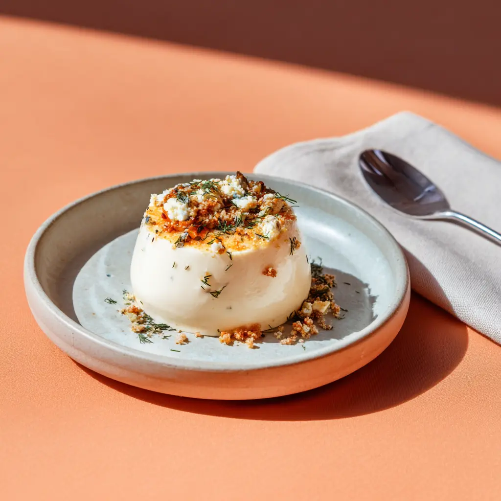 Panna cotta chou fleur, crumble au chorizo