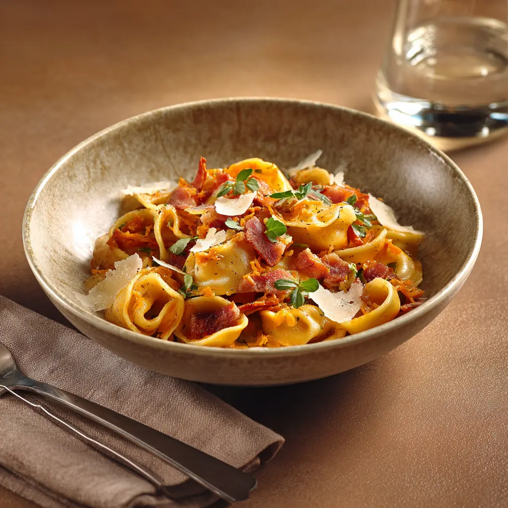 Pastas du jour conchiglie aux lardons et potiron roti