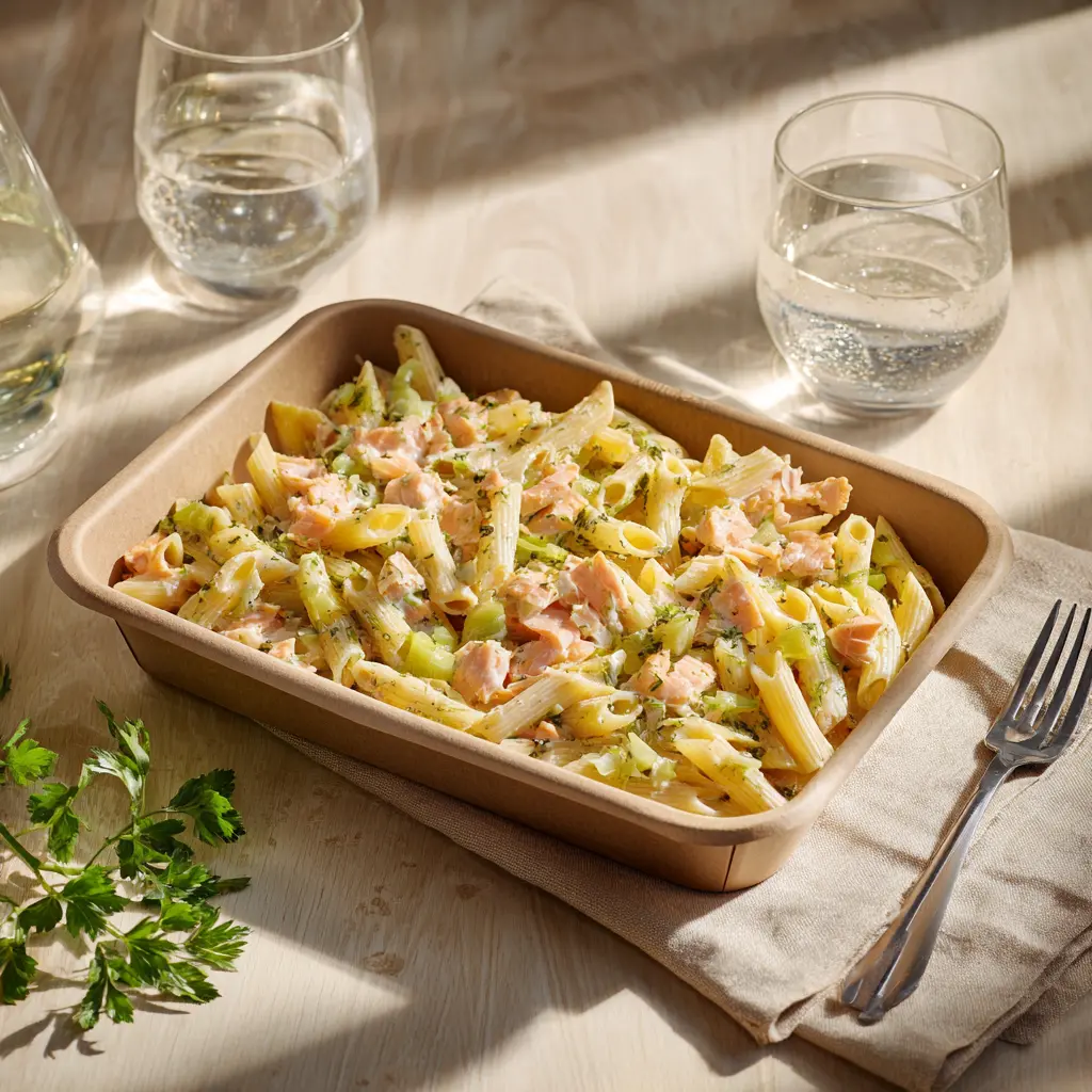 [4453] Pastas du jour penne au saumon et fondue de poireaux