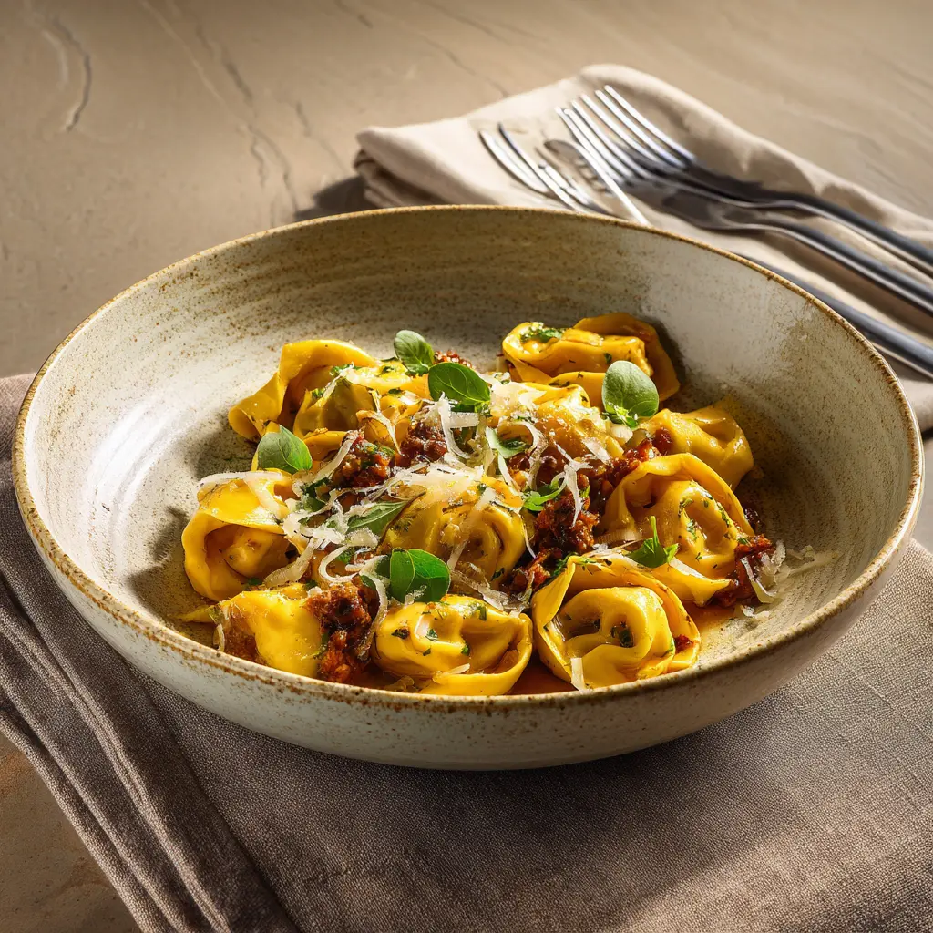 Pâtes du jour Tortelloni au boeuf, sauce Andalouse