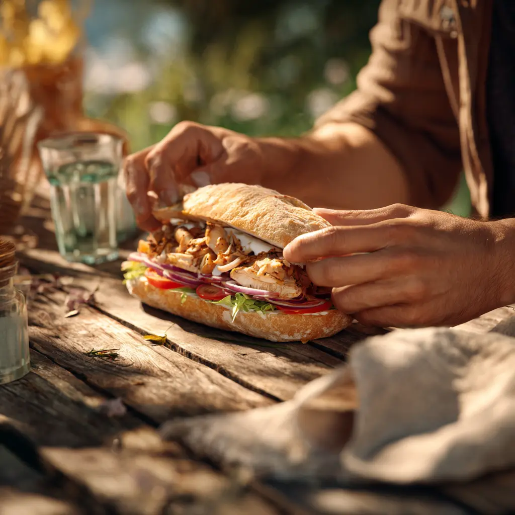 Pique -Mie "Le Berlinois" (pain kebab, poulet, salade, tomates, oignons, sauce blanche)