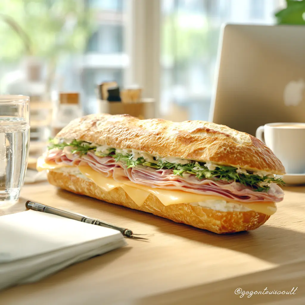 Pique -Mie "Le Londonien" (baguette sandwich, cheddar, jambon,salade, cornichon, mayonnaise)