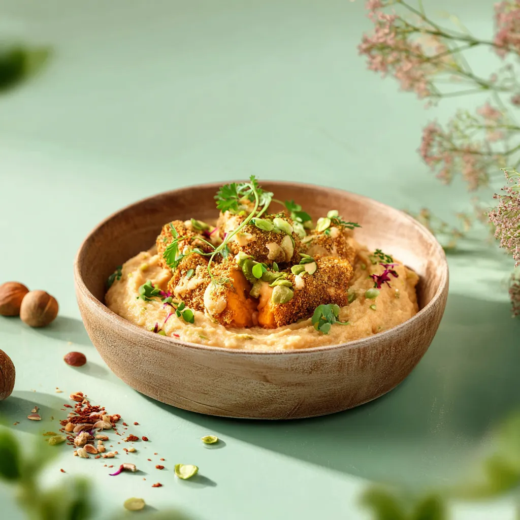 Purée de Patate douce pané de blé sauce tex mex