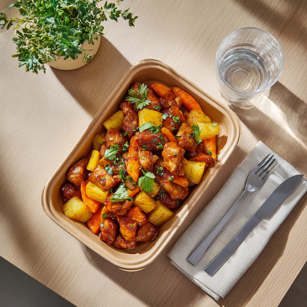 [4068] Sauté de porc à l'ananas et colombo, poêlée de carottes au miel et coriandre