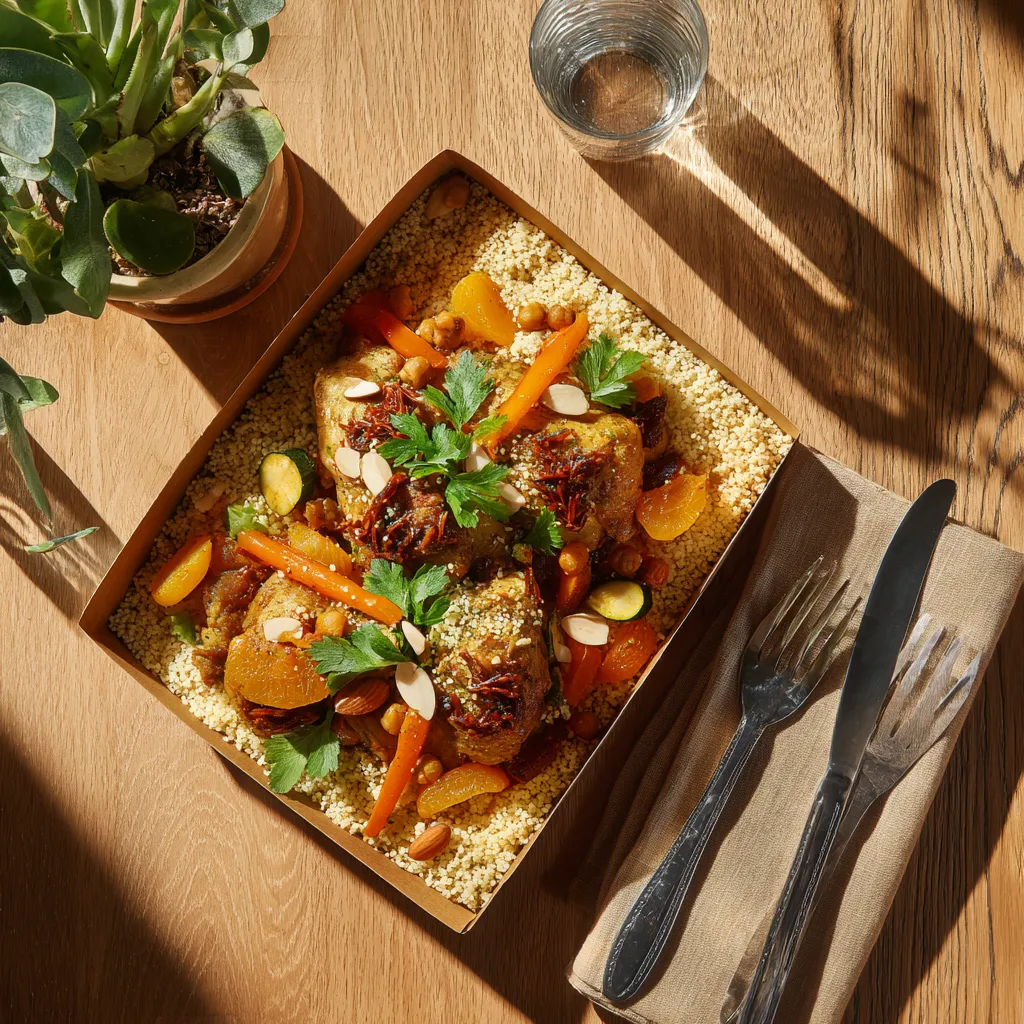 [3048] Tajine de poulet aux olives, Légumes rôtis aux épices