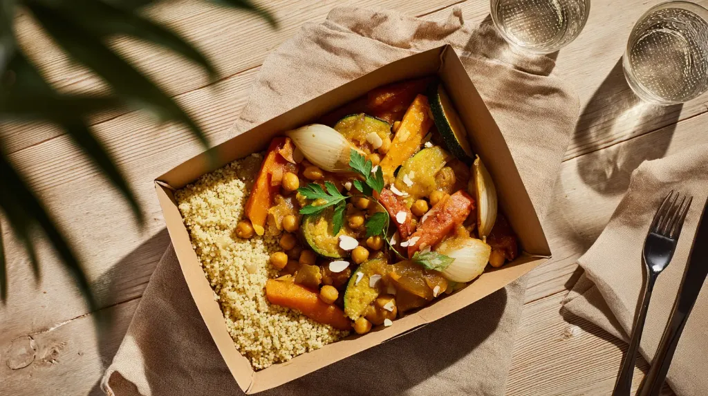 [8054] Tajine végé aux abricots, Légumes aux épices et semoule part