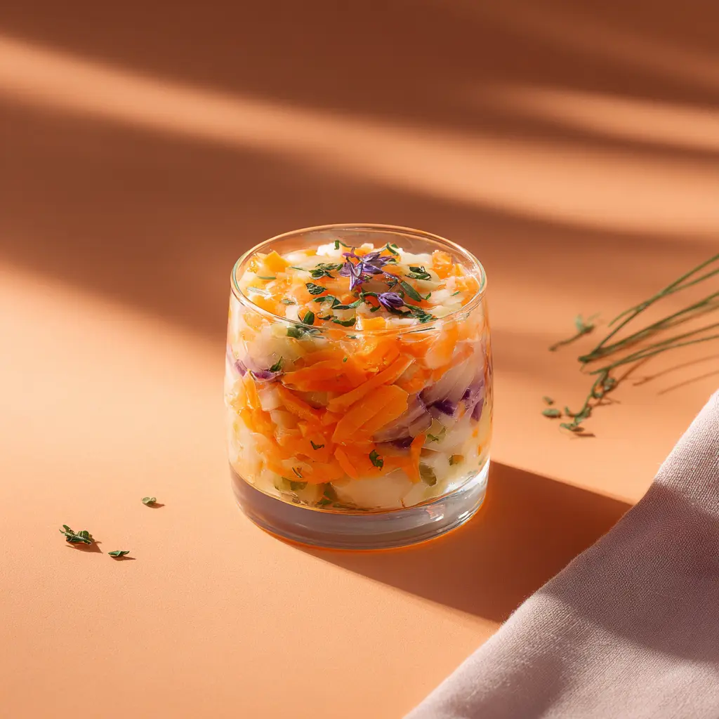 [4498] Verrine de carottes et betteraves chioggia, vinaigrette acidulée