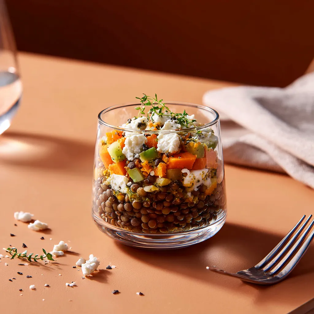 Verrine de lentilles et fêta