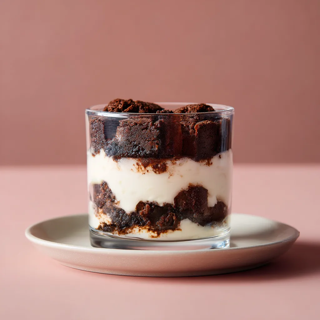 Verrine mousse vanille et éclats de brownie